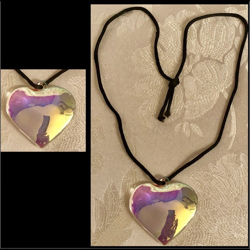 Glass Opalescent Heart on satin rope